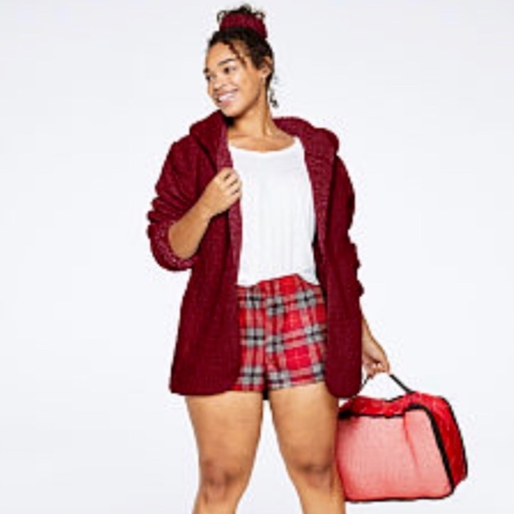Victoria's Secret Pink Open Front Sherpa Cardigan, Size OS, Burgundy